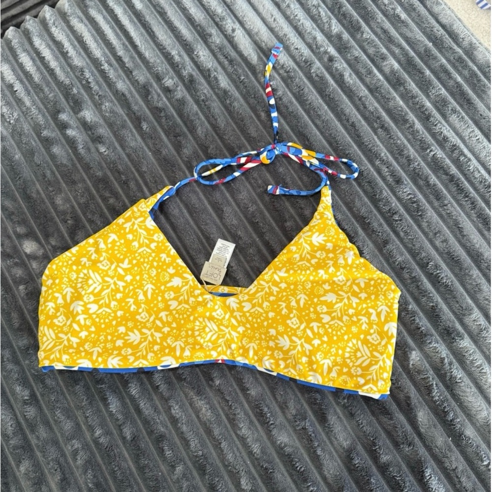 LOFT Yellow Floral Bikini Top REVERSIBLE Blue